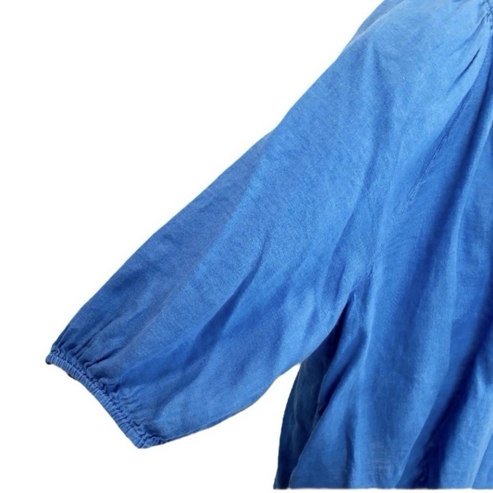 J Jill love linen Blue V-Neck half sleeve Blouse medium - Picture 4 of 6